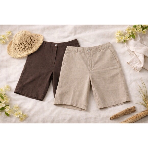 Charter Club Pants - Linen Bermuda Shorts Bundle Womens 8 Summer Vacation Resort Charter Club Brown